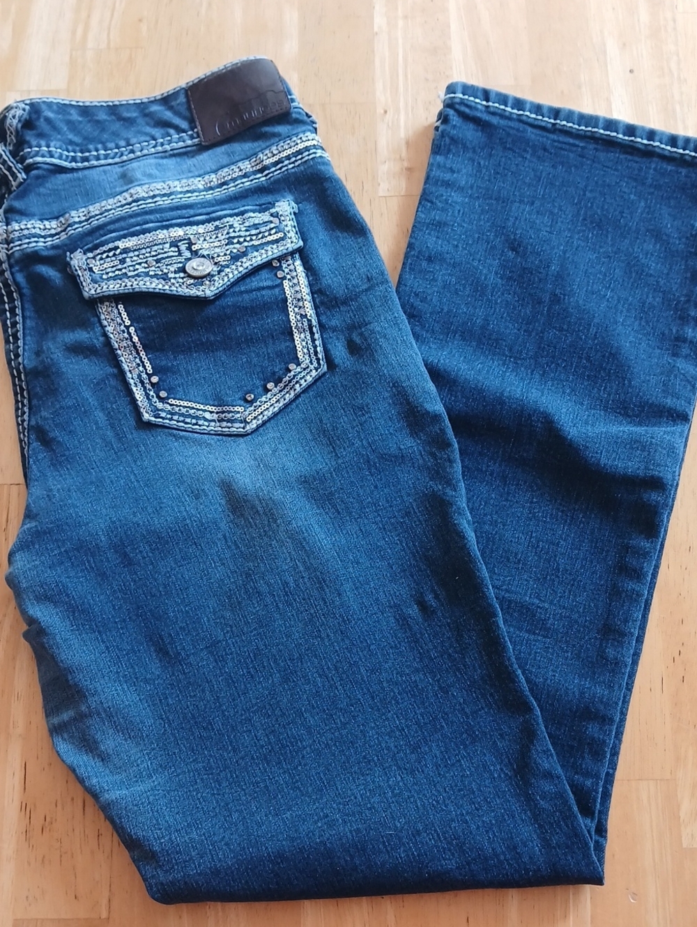 Maurices Dark Blue Boot Cut Jeans with Sequin Pocket
